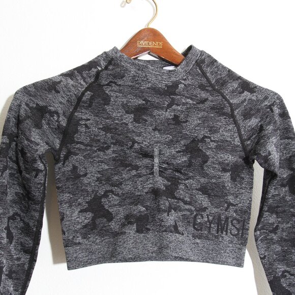Gymshark Adapt Camo Seamless Crop Top Long Sleeve Cutout Gray Black Size Small - Picture 4 of 12